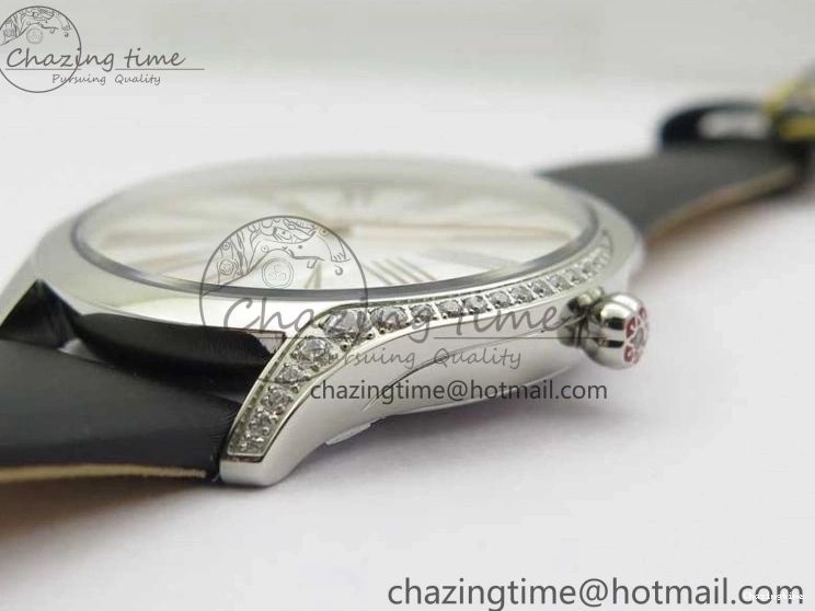 0811 Ladies’ De Ville Trésor Diamond SS 3AF 1:1 Best Edition White MOP Dial RG Markers On Black Fabric strap Swiss Quartz Comfortable 7884